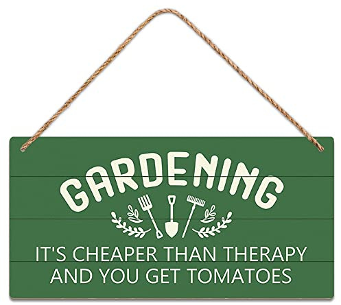 Garden Sign Decor, Gardening It'S Cheaper Than Therapy And You Get Tomatoes, Funny Outdoor Decorative For Garden Backyard Patio Farmhouse, Potting Shed Personalized Wooden Hanging Plaque 5X 10