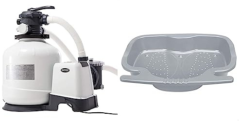 Intex Krystal Clear Sandfilteranlage 12 m³ für Pools bis 42.000l 26652 & Pool Foot Bath - Poolzubehör - Pool Fußbad, Grau, 45.72 x 8.89 x 55.88 cm