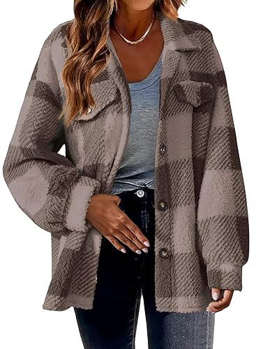 shownicer Damen Mantel Flanell Lässiges Revers Kariert Jacke Warme Mittellange Wollmantel Einreihiger Kaschmirmantel Wintermantel Herbst Winter A Kaffee L