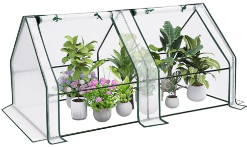 WOLTU Foliengewächshaus Frühbeet, Gewächshaus Balkon, Tomatengewächshaus, mit aufrollbaren Türen, 4 Heringe, 140 g/m2 PE, Metallrahmen, 180x90x90cm,Weiß