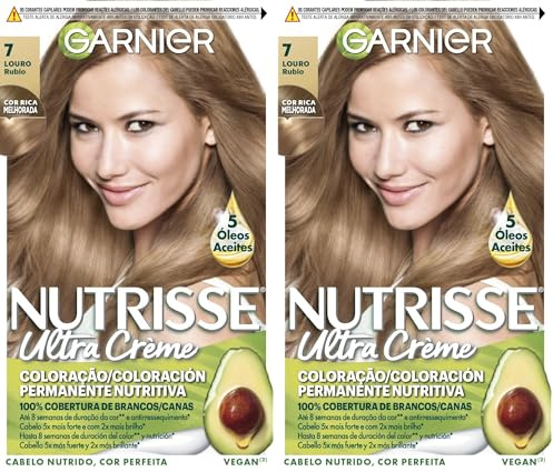 Garnier Nutrisse Tinte Permanente, Tono 7 Rubio, 160ml (Paquete de 2)
