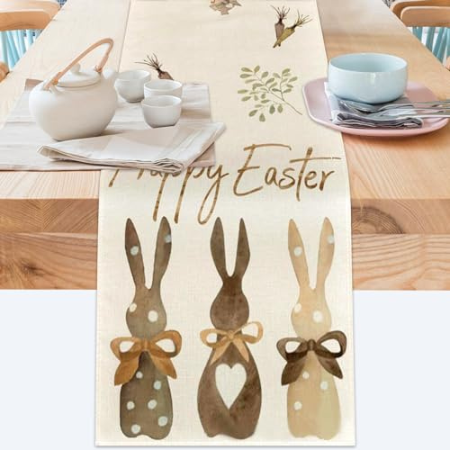 Lets Joy Ostern Tischläufer, 40 x 140cm Hase Ostern Tischläufer, Osterhase Tischdeko, Saisonnal Küche Tisch Dekoration, Party Tisch Ostern Dekoration für Drinnen und Draußen Urlaub