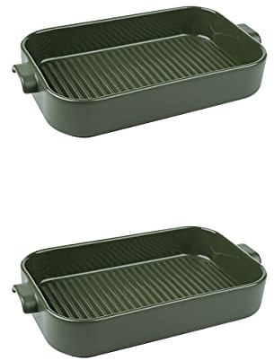 DUBMAG enamel roasting tin，baking tray set，Porcelain Rectangular Baking Dishe with Handle for Oven Baking Pan Individual Bakeware 10.4 X 5.9 X 1.8 Inch, Set of 2,C (Color : C) (Color : C) (Color : B)