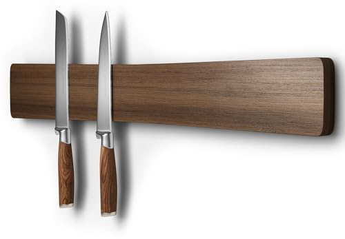 Magnetic Knife Holder for Wall, Acacia Wood Knife Magnetic Strip No Drill Knife Magnet Storage Bar Magnetic Tool Key Holder Strip for Kitchen Utensil Organizer (Dark Brown, 16 Inch)