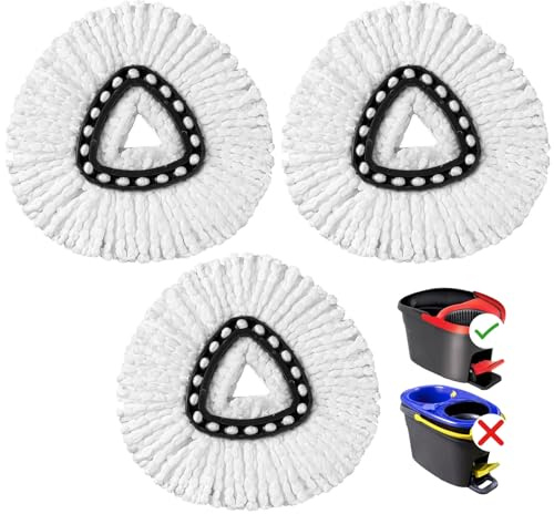 HOMEXCEL 3 Pack Washable Microfiber Spin Mop Heads Compatible with Vileda EasyWring Spin Mop - White - For Hard Floor, Wood, Tile, Marble, Ceramic
