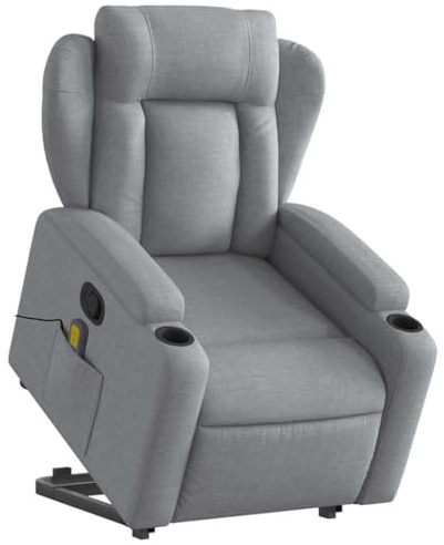 vidaXL Massagesessel, Sessel mit Aufstehhilfe, Relaxsessel mit Liegefunktion Vibrationsfunktion, Fernsehsessel Liegesessel Aufstehsessel, Hellgrau Stoff