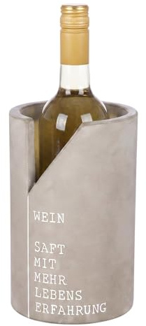 CULT at home Weinkühler Flaschen Kühler aus Zement - Farbe: Beton Grau Höhe 21,5 cm Ø 13,5 cm – Getränkekühler mit Prägung Spruch - Sommerdeko Kühlung Wein Wasser Bier