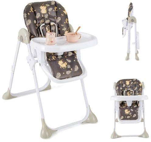 COSTWAY Baby Highchair, Height Adjustable Feeding High Chairs with Removable Tray, 5 Point Harness and Wheels, Folding Toddler Recliner for 6-36 Months (Purple)