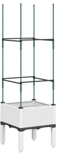 vidaXL Jardinera con Enrejado, Maceta para Verduras Plantas Flores, Macetero de Hierbas, Arriate para Jardín Patio Balcón Terraza, PP Blanco