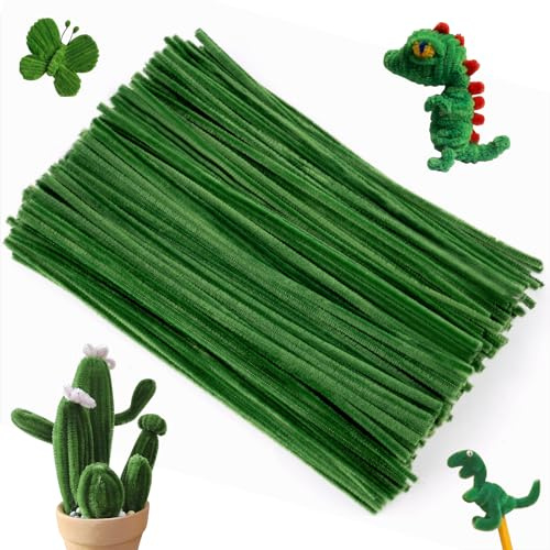 Ainiv 200 Stück Pfeifenreiniger zum Basteln, Pfeifenreiniger Chenilledraht | Lang 30cm X 7mm, Pfeifenputzerdraht für Handwerk Dekorationen, Pipe Cleaner Basteln für DIY Handwerksprojekte, Grün