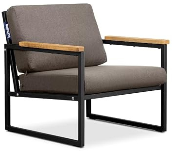 Konsimo Gartensessel - Modern Outdoor Sessel Lounge - Wetterfest Stuhl aus Metall und Holz - Terrassemöbel für Balkon, Patio und Wintergarten - Schwarz/Beige - 70x65x60 cm