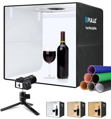 50cm Studio Photo，PULUZ Boite a Lumiere pour la Photographie Portable Box Photo Lumineuse Grand Kit de Tente pour Cabine Photo avec 160 LED Dimmable, 12 Toiles de Fond de Couleur