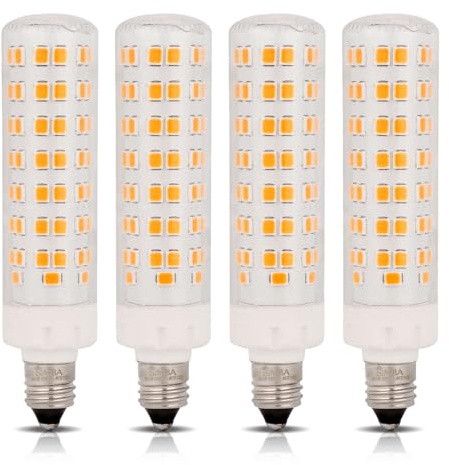 Simba Lighting LED E11 T6 Mini-Candelabra JD Light Bulb 8W 75W to 80W Halogen Replacement (4 Pack) 94SMD2835 Corn JDE11 120V for Chandeliers, Sconce, Cabinet Lighting, Soft White 3000K, Dimmable