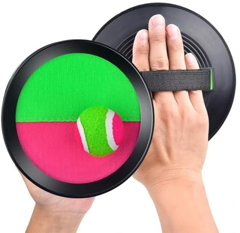 The Magic Toy Shop Toss and Catch Ball Set for Kids & Families – 2 Sticky Paddles with Straps & 1 Ball – Fun Outdoor Play Toy for Garden, Beach, Pool, Summer, Sports Day & Family Games