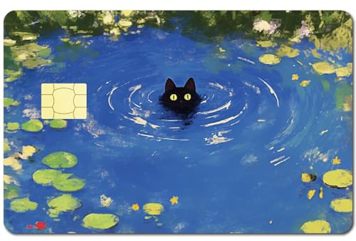 CREATCABIN Kreditkarten Skins Schwarzer Katze Wasserteich Debitkarten Skin Aufkleber Blasenfrei Schmal Ästhetisch Personalisierbar Für Bankkarten Wasserfest Entfernbar Für Schlüsselkarten 18.6x13.7cm