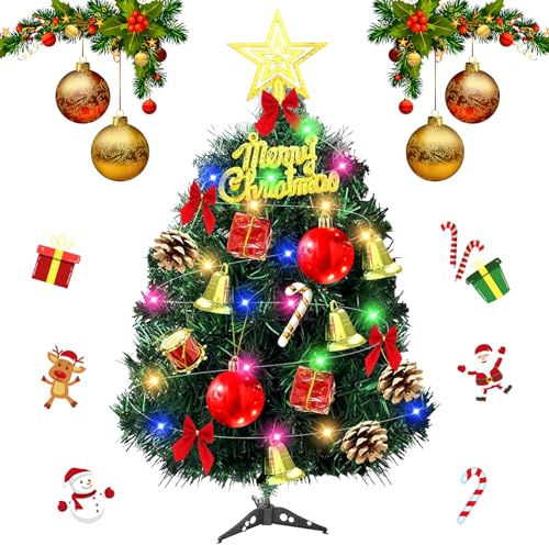 Mini Weihnachtsbaum 30 cm, Künstlicher Weihnachtsbaum, Künstlicher Weihnachtsbaum mit Ornamenten, Kleiner Weihnachtsbaum, Weihnachtsdekoration, Tannenbaum für Schreibtisch Tisch Büro Dekoration (C)