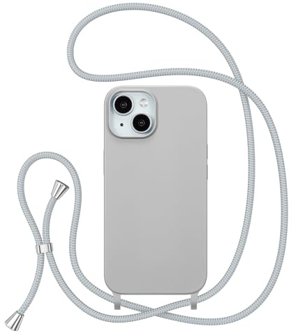 ZTOFERA Handykette Hülle Kompatibel mit iPhone 14, Liquid Silikon Handyhülle mit Umhängeband, Schutzhülle mit Band Kordel zum Umhängen Necklace Hülle für iPhone 14/13, Grau