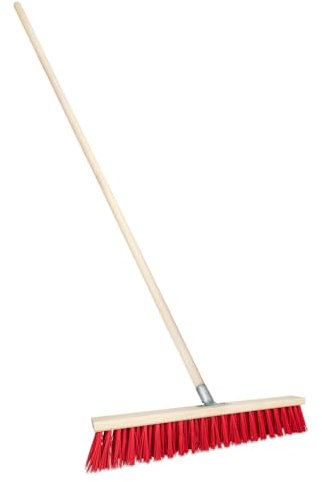 Balai de rue avec manche en bois - Balai industriel robuste avec poils stables - Pour cour, jardin et trottoirs (50 cm avec manche en bois de 150 cm de diamètre 28)