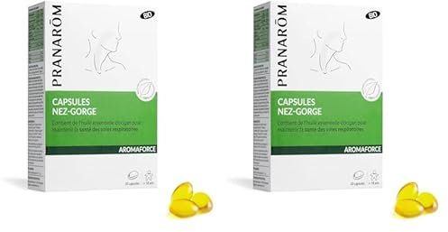 Pranarôm - Aromaforce - Capsules Nez-Gorge, Compléments Alimentaires Aux Huiles Essentielles, Origan vulgaire, Maintient La Santé Des Voies Respiratoires, Citronnier, 100 Pour cent Bio - 30 Capsules