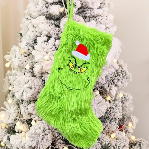 Medias de Navidad, 50 cm, grandes Grinch, decoraciones navideñas, calcetines de Navidad, rellenables y colgantes para chimenea, árbol de Navidad, pared, escaleras