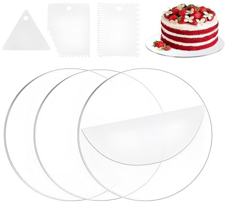 Xiciki 3 Stück Cake Board Rund 20 cm,Acryl Cake Board Transparent mit Küchenschaber,WiederverwendbarTortenunterlage Rund für Transport Kuchen und Torten