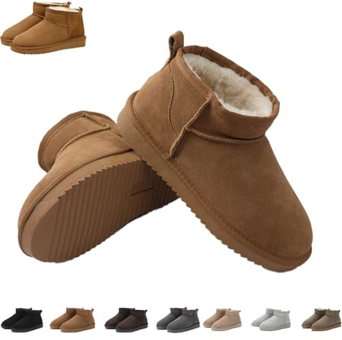 Snrtevu Wolkis 2.0 Damen Winter Stiefeletten, Extra Mini Boots Mit Fell Gefüttert, Warme Außen-Ankle Boots (Braun, 42)