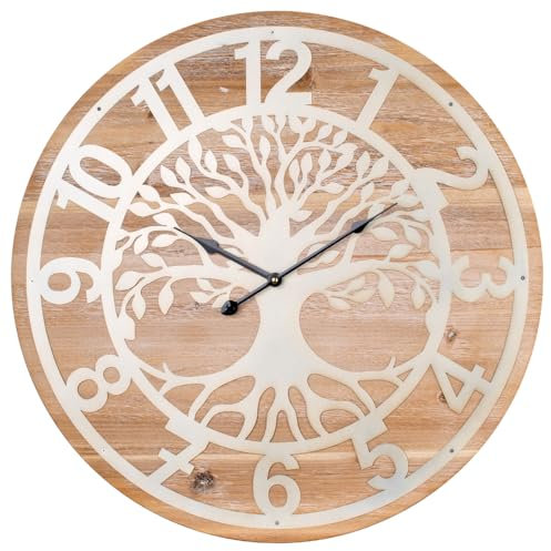 SIGNES GRIMALT Orologio da parete in legno MDF, albero della vita e trama, legno venato, diametro 60 cm