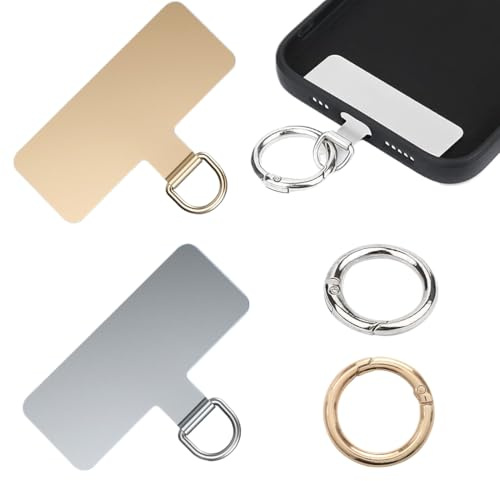 COYUN 2 Stück Handy Lanyard Patch, Handykette Halterung Universal Phone Tether Tabs, Handy Sicherung Patch Pads mit Metallring,Langlebige stabil Pads,Handy lanyard pads(Gold,Silber)