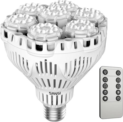 SANSI Lampada LED Dimmerabile per Piante da Interno, E27 40W Lampadina da Coltivazione a Spettro Completo, 4/8/12H Timer, 4 Livelli di Luminosità per Germinazione, Crescita, Fioritura (PPF 63μmol/s)
