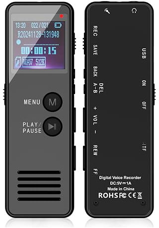 64GB Digitales Diktiergerät mit Sprachsteuerung, Mini Voice Recorder mit Wiedergabe, HiFi Aufnahmegerät mit MP3/WAV, Tragbarer Audio Recorder für Vorlesungen, Meetings und Interviews