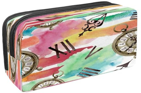 VAPOKF Federmäppchen, Federmäppchen, Schüleretui, Schreibwarentasche mit Reißverschluss, für Jungen und Mädchen, Schul- und Bürobedarf, Aquarell-Seestern und Muscheln, Alte Taschenuhren im