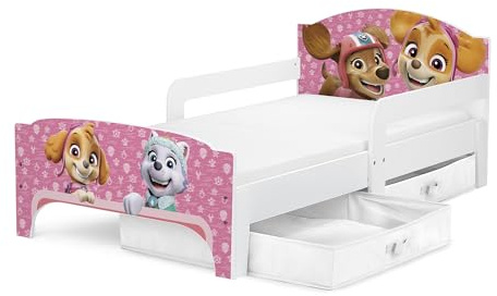 Leomark Smart barnsäng - Paw Patrol - Paw Patrol med Chase, Stella och deras vänner - lameller + madrass ingår, enkelsäng 70 x 140 cm optimal komfort och säker säkerhet!