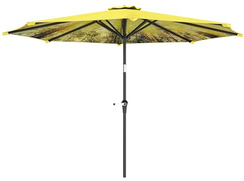 Outsunny Sonnenschirm Ø300 cm, Kurbelschirm mit Handkurbel, Muster，achteckig Sonnenschirm Strandschirm stabil Balkonschirm windfest Marktschirm Sonnenschutz für Garten Balkon Strand Terrasse, Gelb
