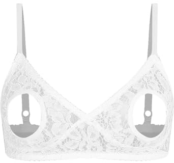 FEESHOW Damen Ouvert BH Nippelfrei Dessous Bügellos Transparent Spitze Bralette Push Up Cut Out Lingerie Bra Top Elfenbein 3XL
