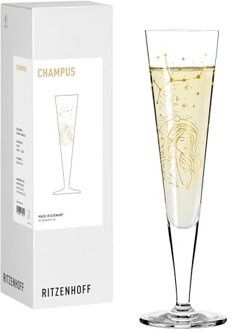 RITZENHOFF 8191012 Champagnerglas 200 ml - Serie Astro - Motiv Sternzeichen Jungfrau mit Echt-Gold, Made in Germany