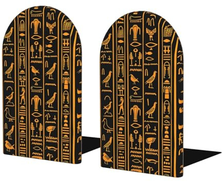 Buchstützen aus antikem ägyptischem Hieroglyphe, 1 Paar, Vintage-Buchstützen aus Holz für Regale, robuster Bücherregalhalter mit rutschfester Unterseite, Buchstopper für Zuhause, Büro, Bibliothek