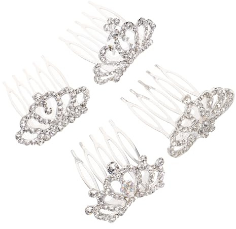 VICASKY Pettine a Corona con Strass per Ragazze 4 Pezzi Copricapo Leggero per Feste e Attività Fotografiche con Pettine Antiscivolo per Bambine