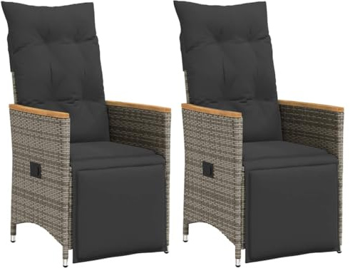 YITHOPI Gartensessel mit Kissen 2 STK. Verstellbar Grau Poly Rattan Gartenmöbel Terrassenstühle für Rasenflächen