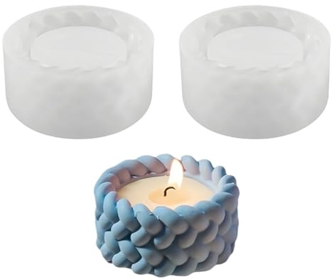 LINTRA Moldes Silicona Manualidades, 2 Piezas Moldes para Portavelas, Diseño Trenzado Molde DIY Caseros Portavelas, Reutilizable Molde para Macetas, Blanco, para Yeso, Resina Epoxi y Chocolate