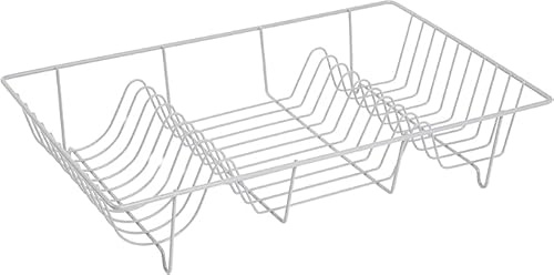 GBS Stainless Steel Dish Drying Rack for Kitchen Counter - Rustproof Metal Dish Drainer Rack - Compact Plate Drainer Rack for Washing Up & Kitchen Drying, (White)