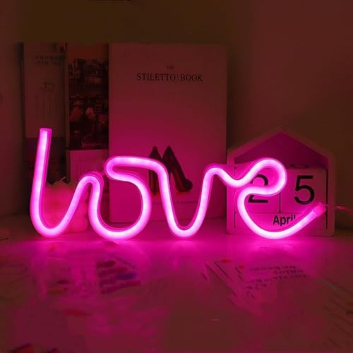 Rose Love Neonschild, Neon Hochzeits Schild, Betrieben mit 3 AA Batterien oder USB, Liebeslichter für Mädchen Frauenschlafzimmer, Hochzeitsfeier,Heiratsantrag, Geschenke für Freundin Ehefrau
