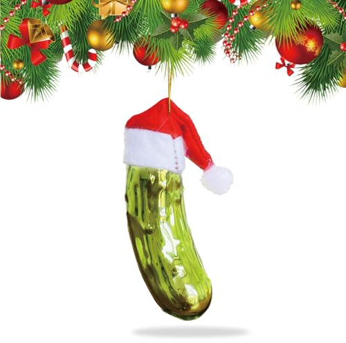 Christbaumschmuck Gurke,Weihnachtsgurke,Weihnachten Gurke,Gurke Weihnachtsschmuck,Pickle Christbaumschmuck,Glas Geblasen Gurken Dekorationen Weihnachten Ornamente Anhänger Dekoration (A)