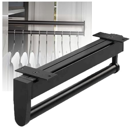 SnamicE Porta Pantaloni Estraibile, Barra Appendiabiti Scorrevole Resistente, portante 20 kg, per Vestiti, Sciarpe, Cravatte, Scialli, Jeans, Asciugamani, Nero, 540 mm,Black-540mm