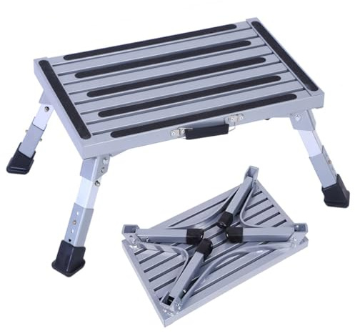 Sgabello pieghevole, portatile, antiscivolo, per camper, con altezza regolabile, in lega di alluminio resistente, ideale per campeggio, lavaggio auto, pesca e uso all'aperto