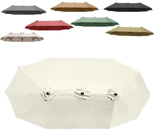 Parasol double face de remplacement en tissu Cove 15 pieds 12 baleines grand parasol de marché toit de remplacement, toile de parasol de patio anti-UV(Beige)