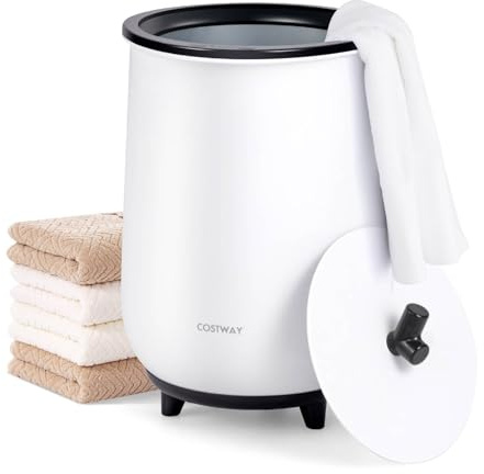 COSTWAY Towel Warmer Bucket, 20L Large Luxury Electric Towel Heater with 3-Level Heating, Timers and Auto Shut Off, Bathroom Spa Hot Bath Towels Bucket for Bathrobes Blankets Pyjamas (White+Black)