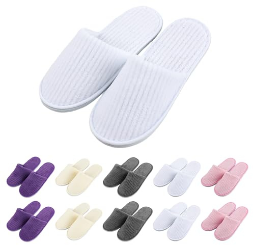 GOEDCH 10 paia di pantofole in corallo: 5 colori, pantofole spa, pantofole in corallo per ospiti, pantofole lavabili in velluto di cotone unisex, pantofole per hotel per benessere, viaggi, bagno