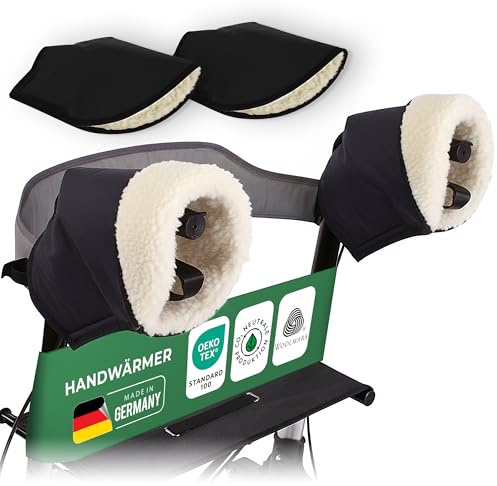 Novaliv Griffschutz-Handmuffe für Rollator – 2er-Set (2 Paar/4 Stück) 100% Schurwoll-Futter, wärmend & klimatisierend wetterfest (wind- & wasserfest) Klett, 32×22 cm Handarbeit
