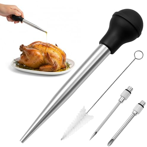 Turkey Baster, Turkey Baster Syringe for Cooking, with Cleaning Brush and 2 Marinade Needles, Basting Syringe for Turkey, for Oiling and Marinating Turkey Beef Pork Fish (Black)