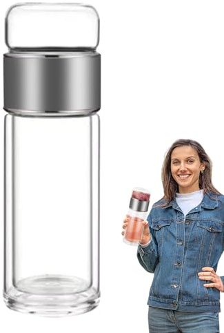 De Vidrio Con Infusor – 9,45 Pulgadas Botella | Vaso De Té Portátil – Filtro Microporoso Incorporado Para Té Suelto Y Frutas Ideal Para Viajes Y Hogar
